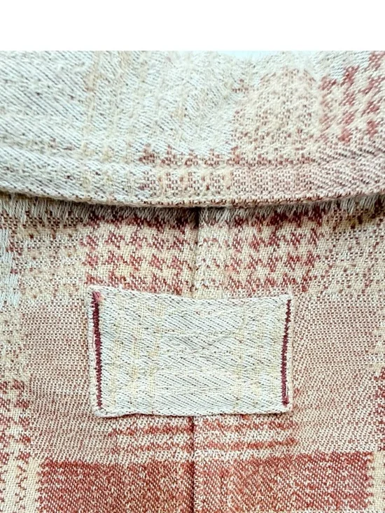 Free People Shirt Women L Beige Pink Plaid Button Up Long Sleeve - Picture 10 of 10